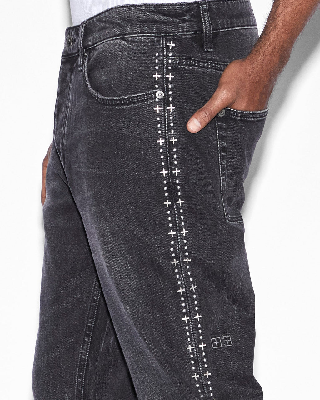 MENS CHITCH METALIK STRIPE BLACK DENIM JEANS