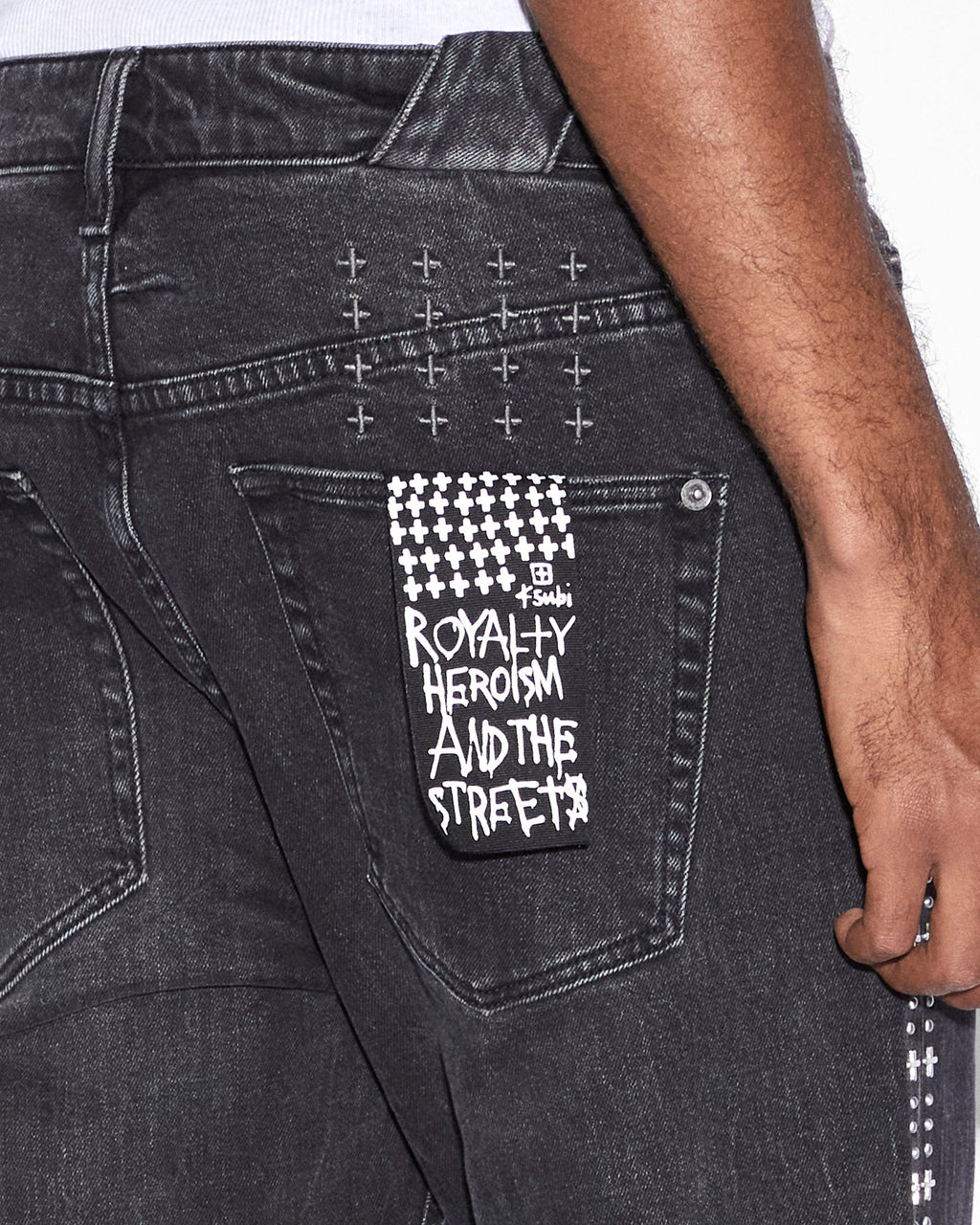 MENS CHITCH METALIK STRIPE BLACK DENIM JEANS