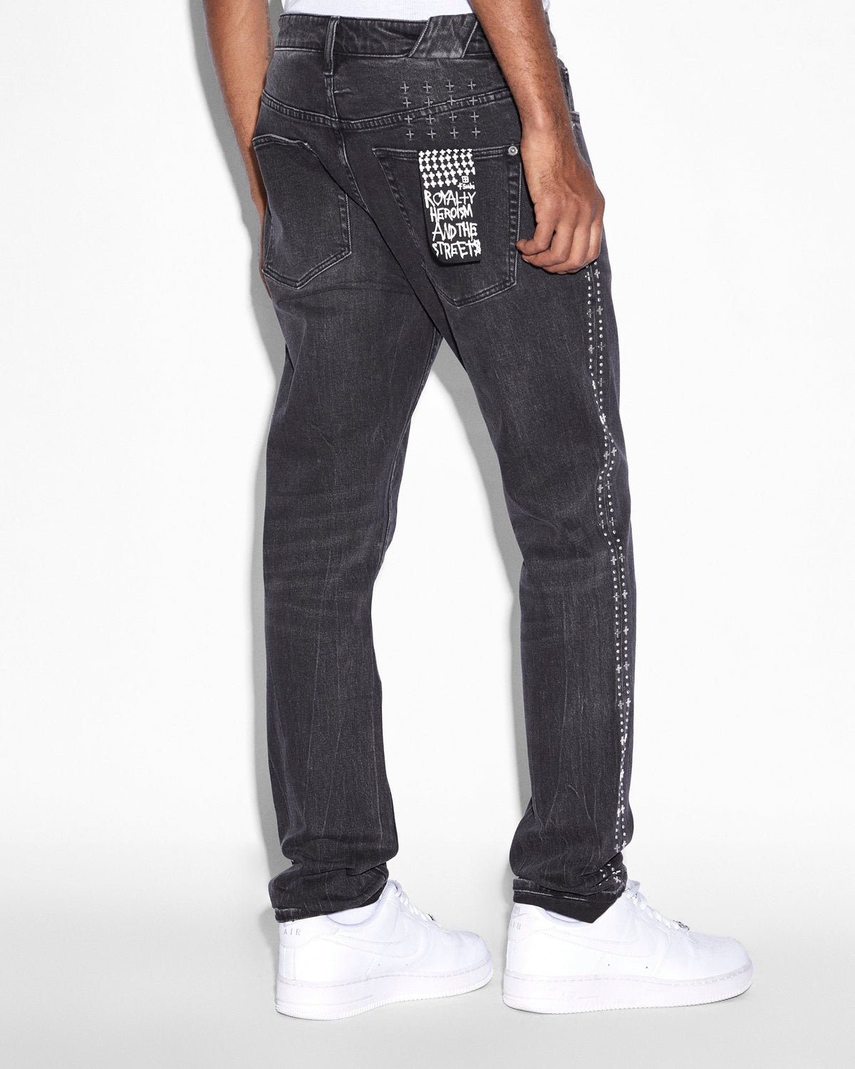 MENS CHITCH METALIK STRIPE BLACK DENIM JEANS