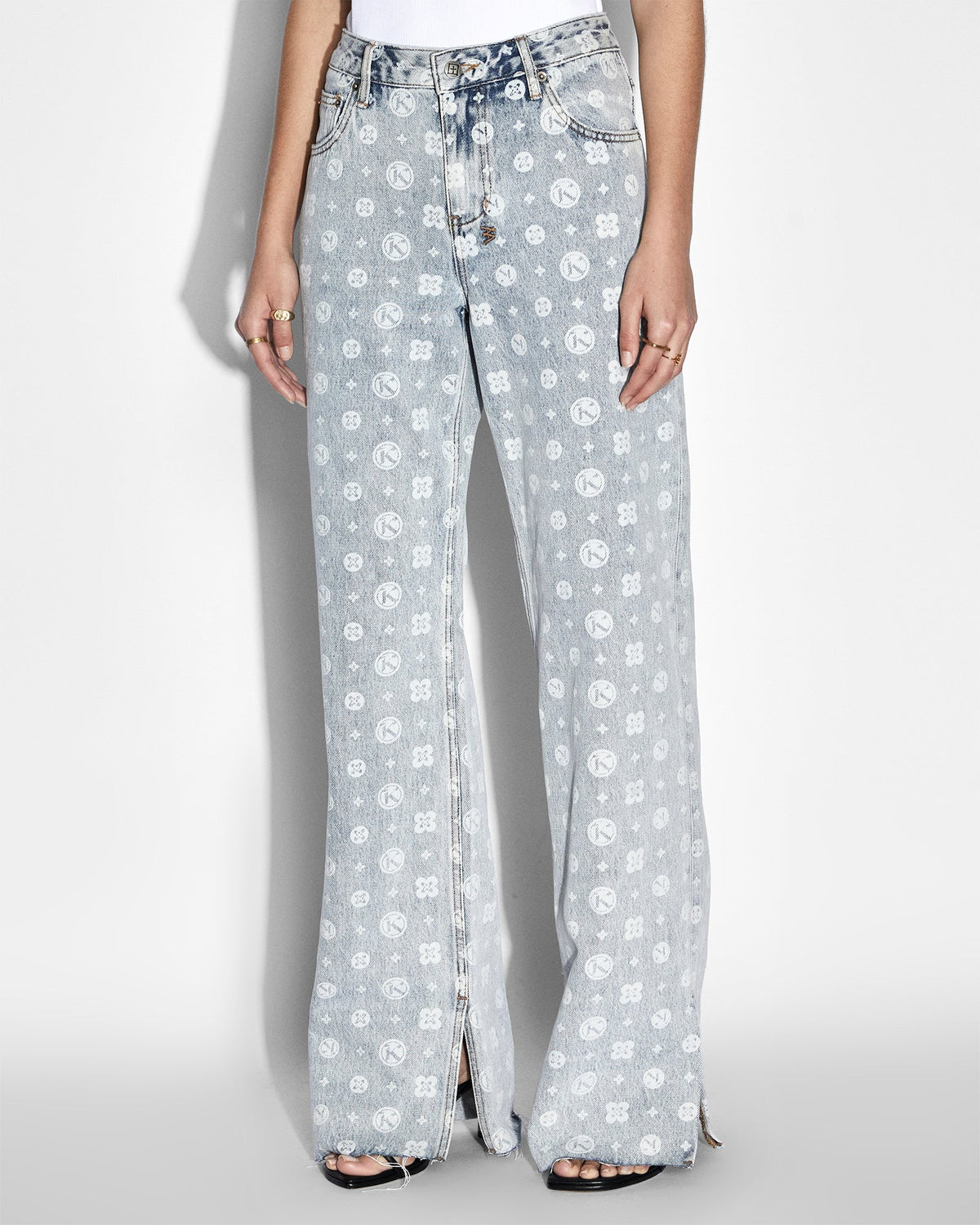 WOMENS LOW RIDER MONOGRAM SPLITS DENIM JEANS