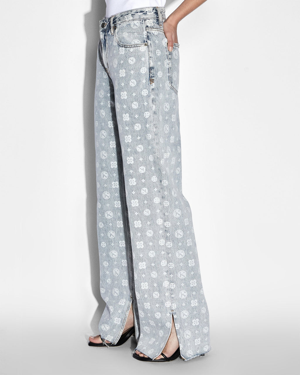 WOMENS LOW RIDER MONOGRAM SPLITS DENIM JEANS