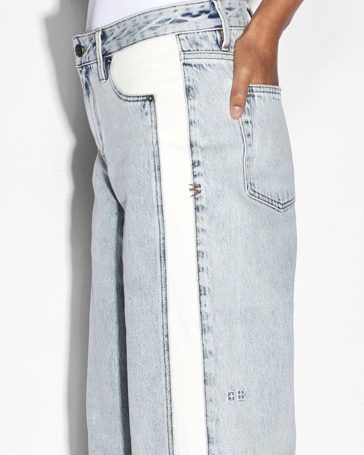 Womens Low Rider Side Stripe Baggy Denim Jeans - Denim