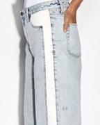 Womens Low Rider Side Stripe Baggy Denim Jeans - Denim