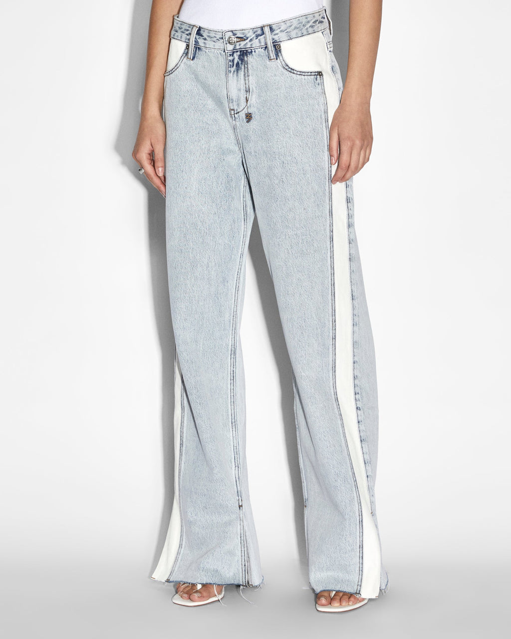 Womens Low Rider Side Stripe Baggy Denim Jeans - Denim