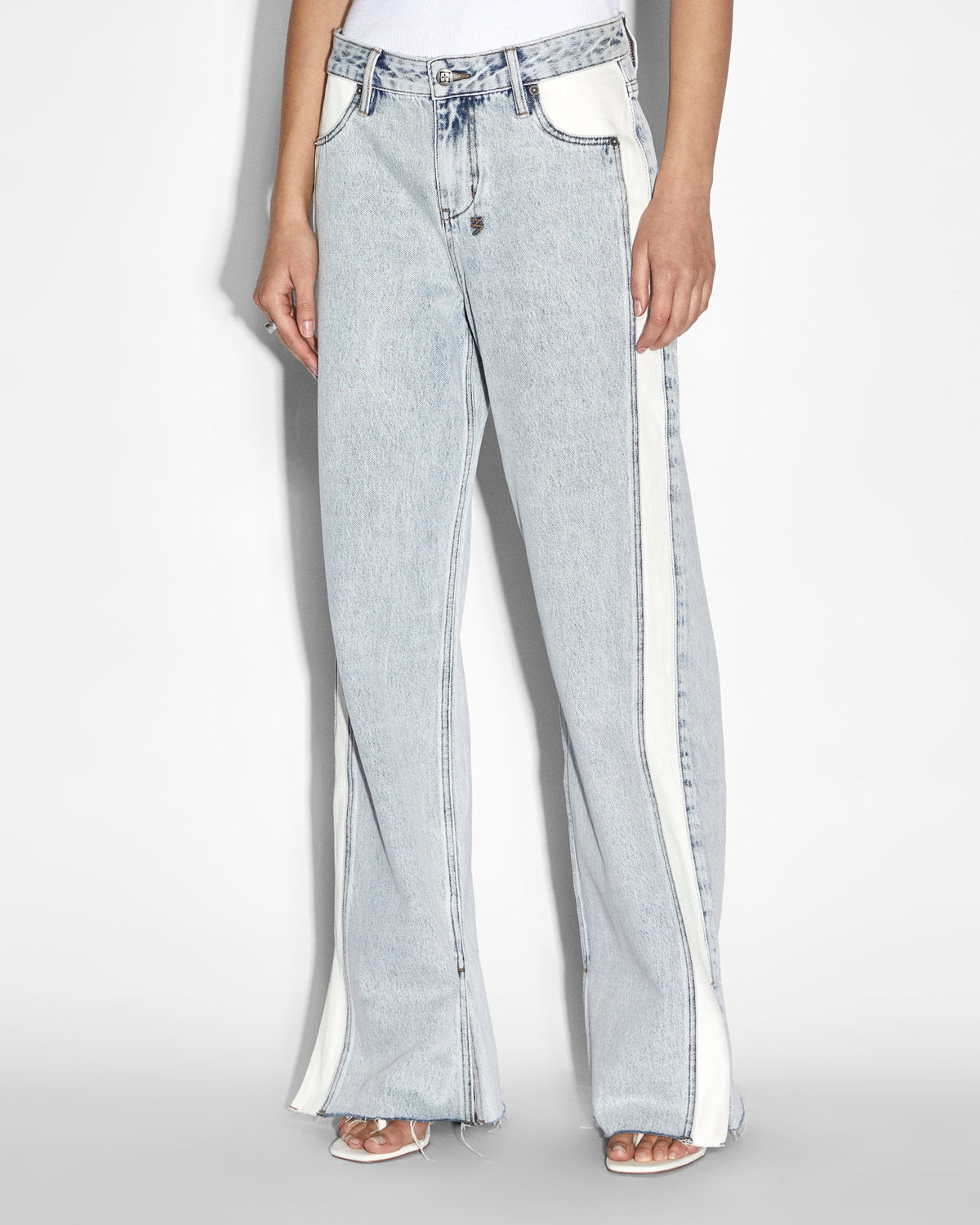 Womens Low Rider Side Stripe Baggy Denim Jeans - Denim