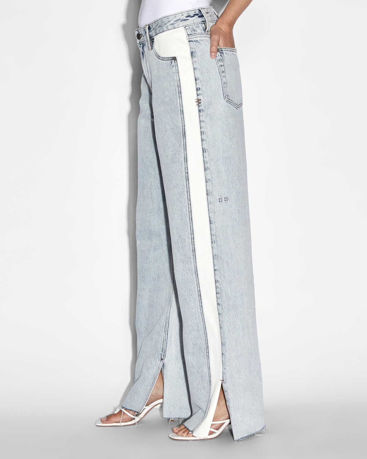 Womens Low Rider Side Stripe Baggy Denim Jeans - Denim