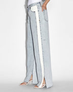 Womens Low Rider Side Stripe Baggy Denim Jeans - Denim