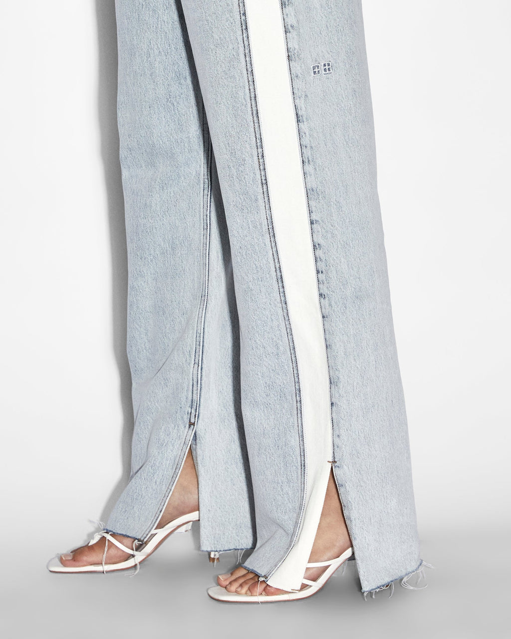 Womens Low Rider Side Stripe Baggy Denim Jeans - Denim
