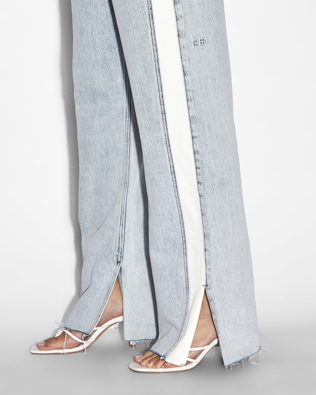 Womens Low Rider Side Stripe Baggy Denim Jeans - Denim
