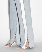 Womens Low Rider Side Stripe Baggy Denim Jeans - Denim