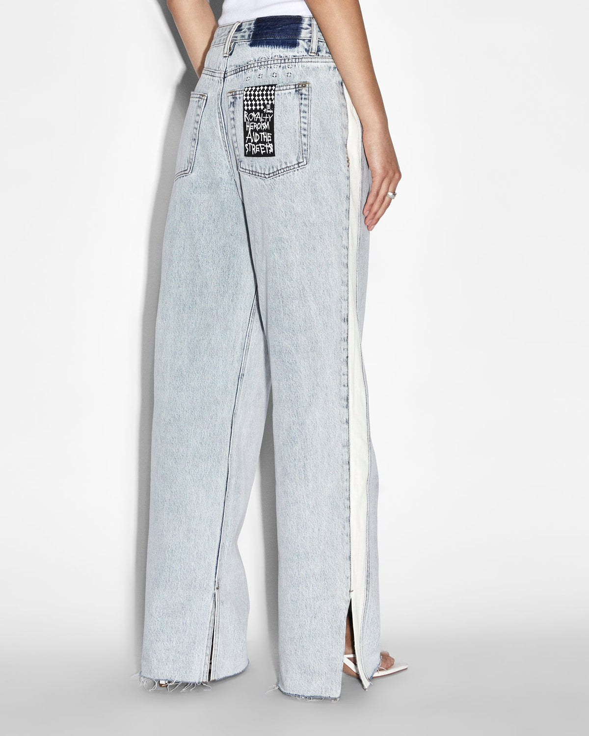 Womens Low Rider Side Stripe Baggy Denim Jeans - Denim