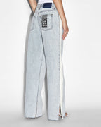 Womens Low Rider Side Stripe Baggy Denim Jeans - Denim
