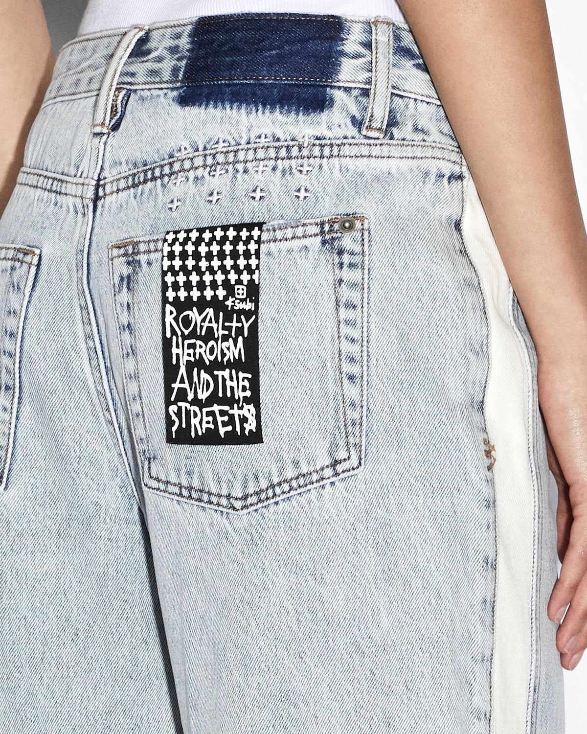 Womens Low Rider Side Stripe Baggy Denim Jeans - Denim