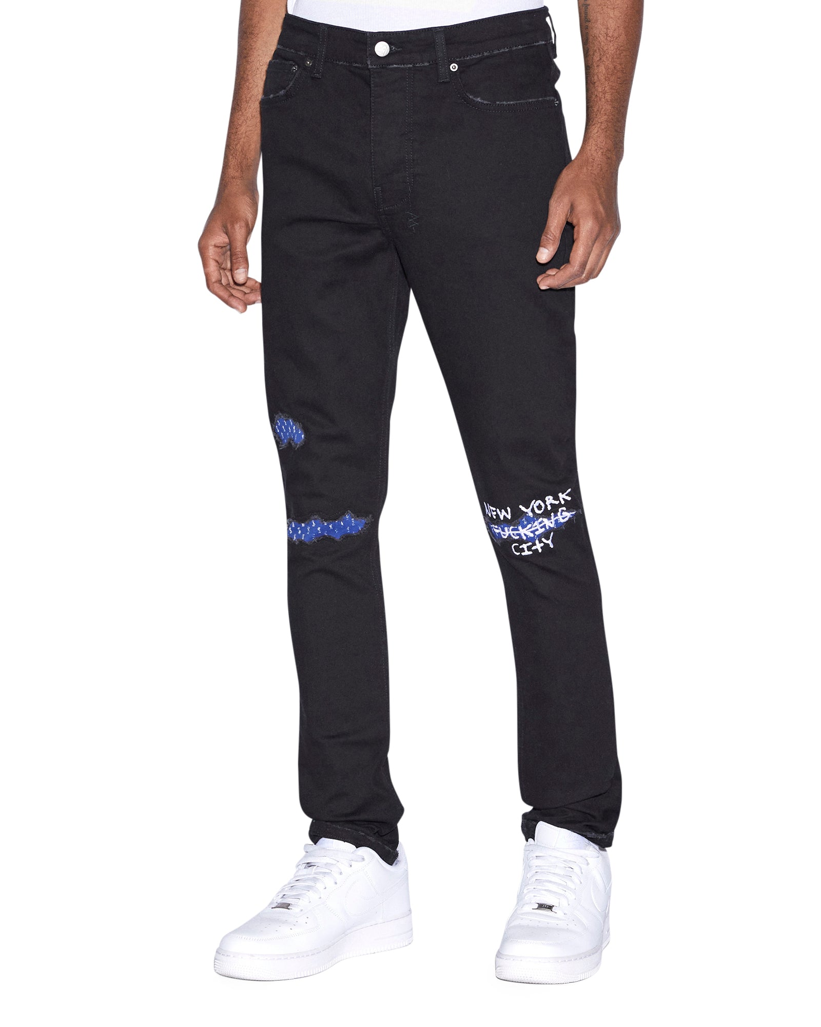 MENS CHITCH NYC LAID BLACK SLIM DENIM JEANS