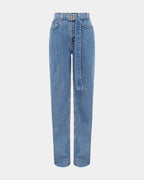 Womens Playback Belted Heritage Straight Denim Jeans - Denim