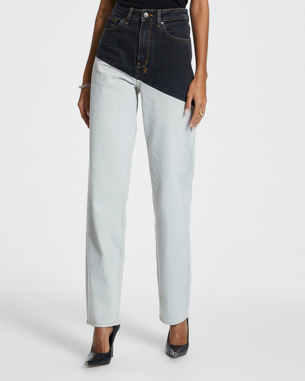 WOMENS PLAYBACK BLACK/BONE SPLICED DENIM JEANS