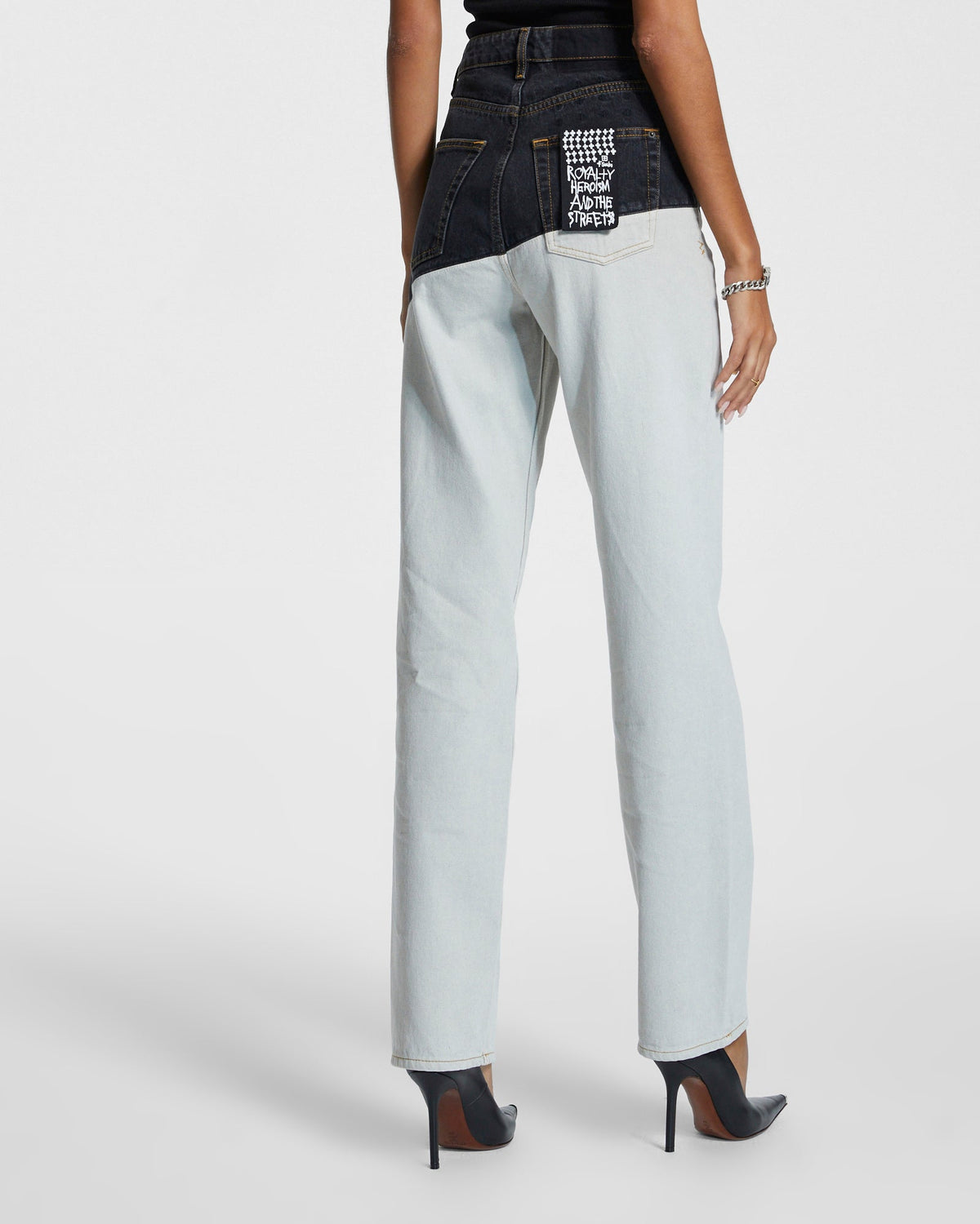 WOMENS PLAYBACK BLACK/BONE SPLICED DENIM JEANS