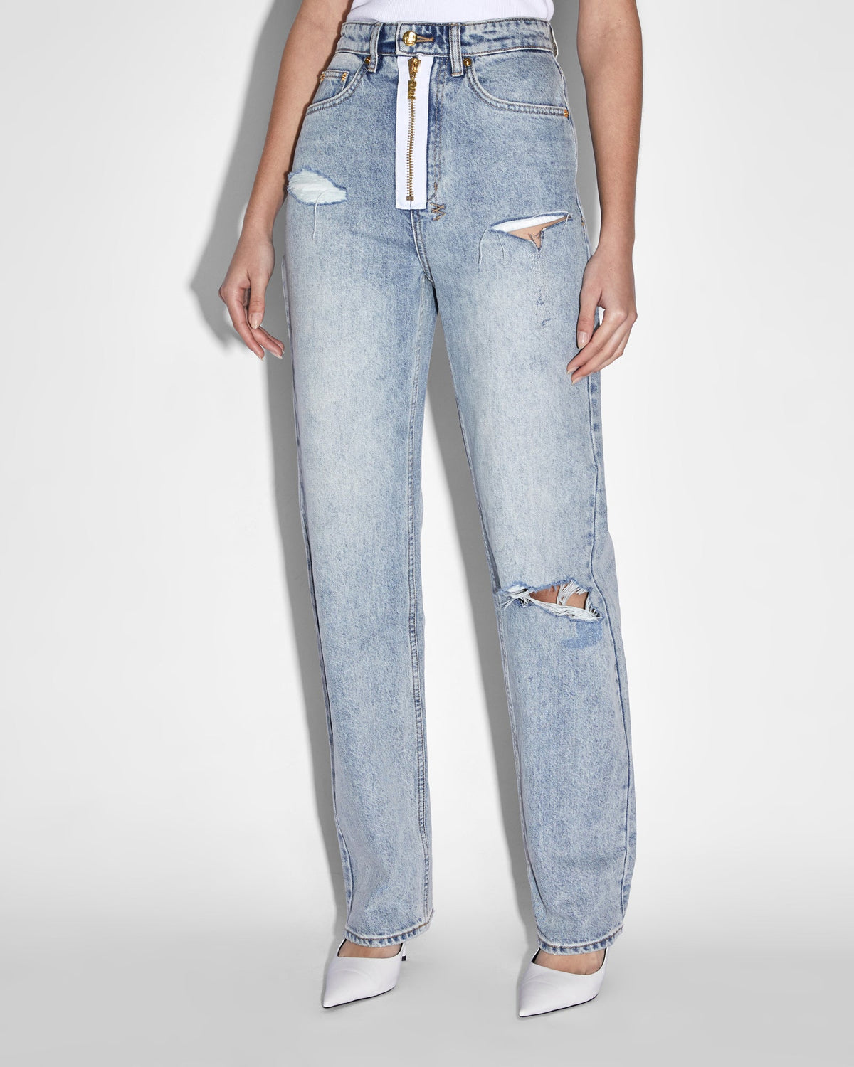 Womens Ksubi X P.e Nation Playback Zipped N Ripped Straight Denim Jeans - Denim