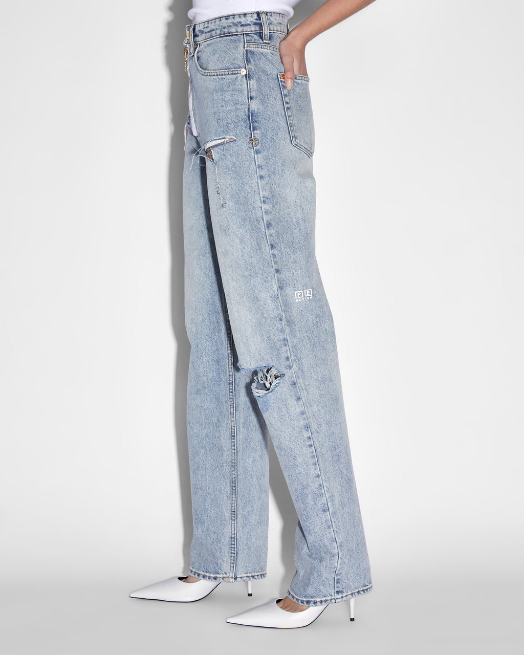 Womens Ksubi X P.e Nation Playback Zipped N Ripped Straight Denim Jeans - Denim