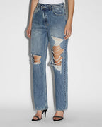 WOMENS RELAX JEAN OVERKAST TRASHED DENIM JEANS