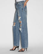 WOMENS RELAX JEAN OVERKAST TRASHED DENIM JEANS