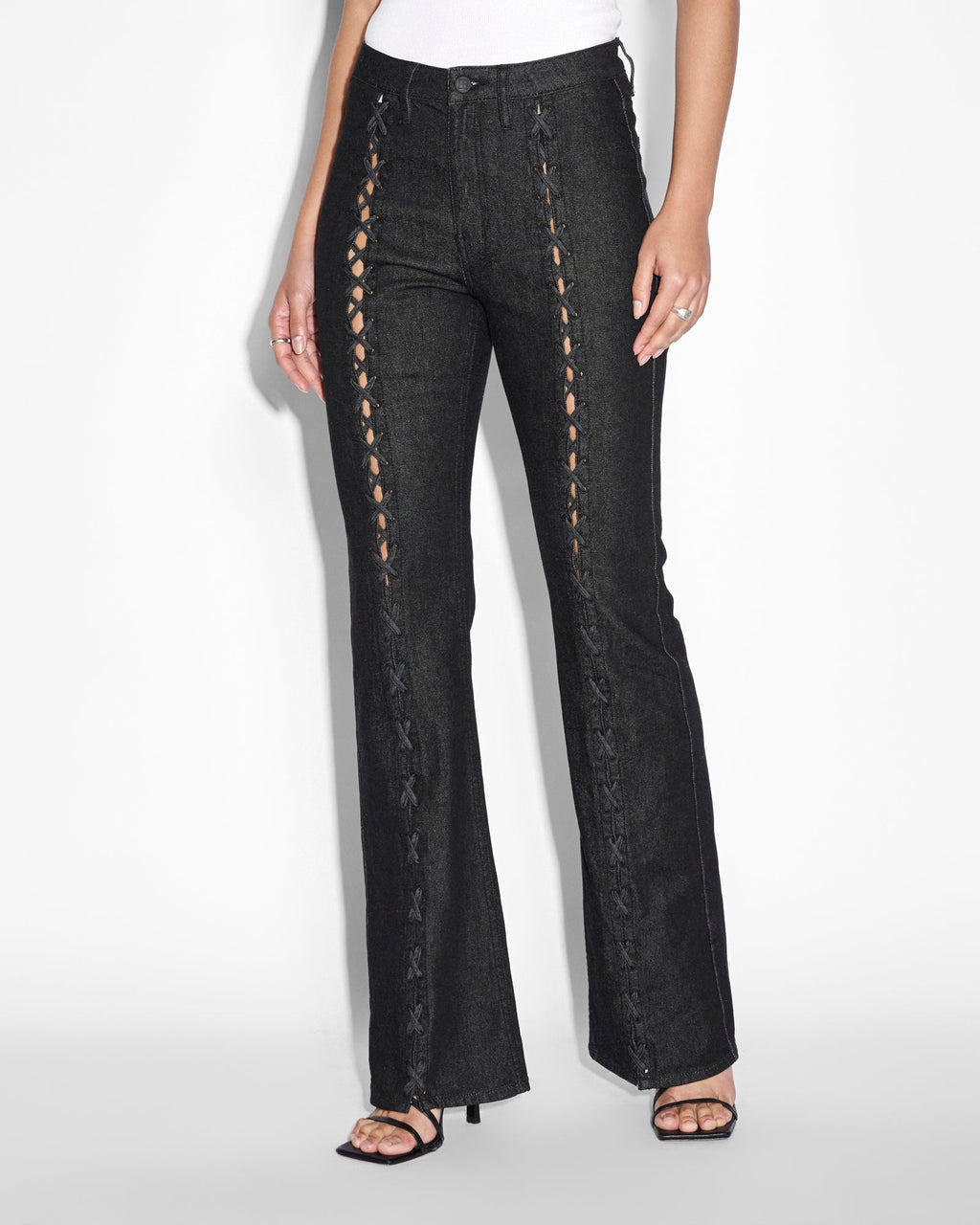 Womens Soho Ebony Laced Flare Denim Jeans - Black