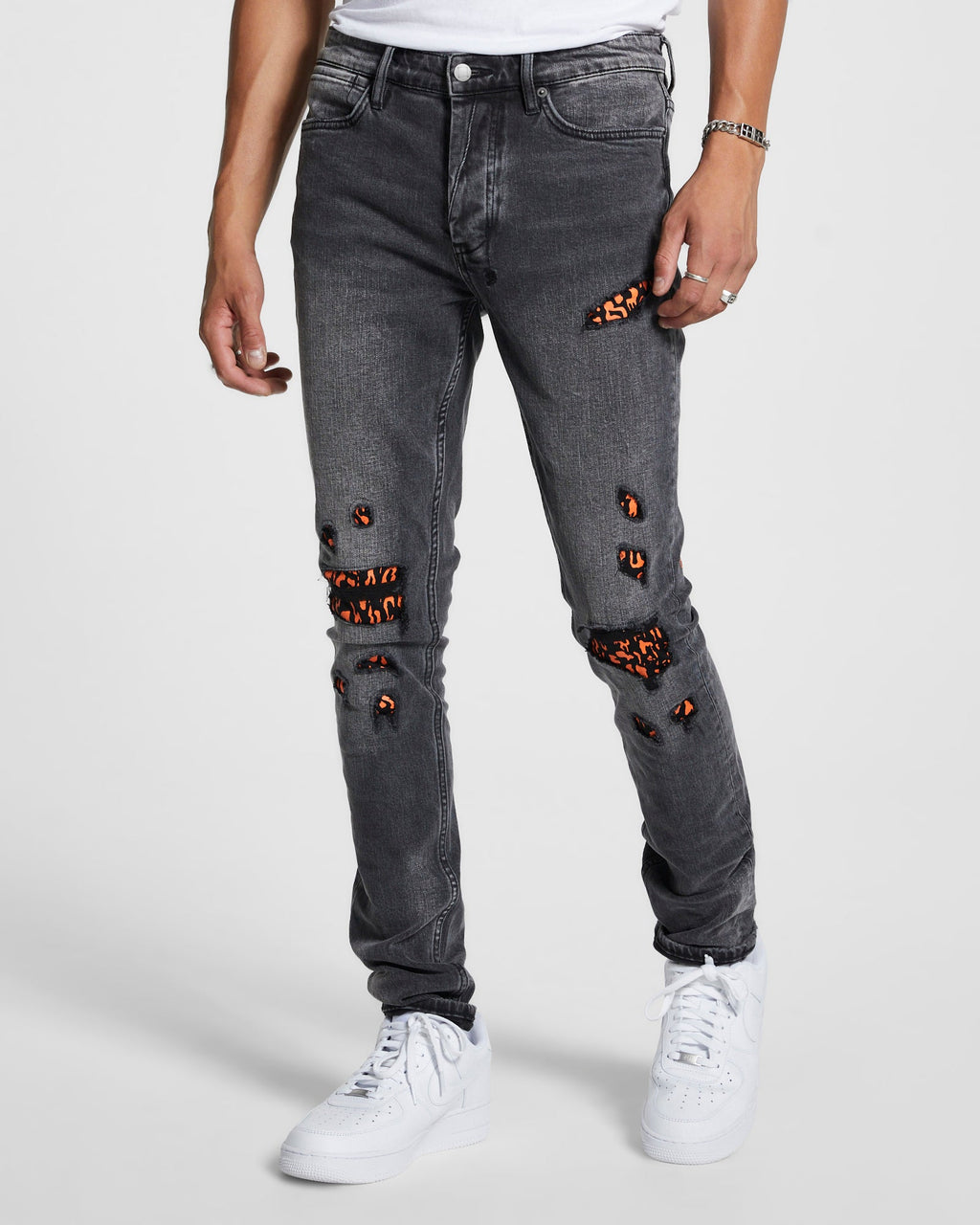 Mens Van Winkle Angst Fire Patch Skinny Denim Jeans - Black