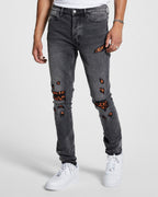 Mens Van Winkle Angst Fire Patch Skinny Denim Jeans - Black