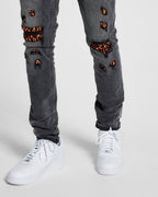 Mens Van Winkle Angst Fire Patch Skinny Denim Jeans - Black