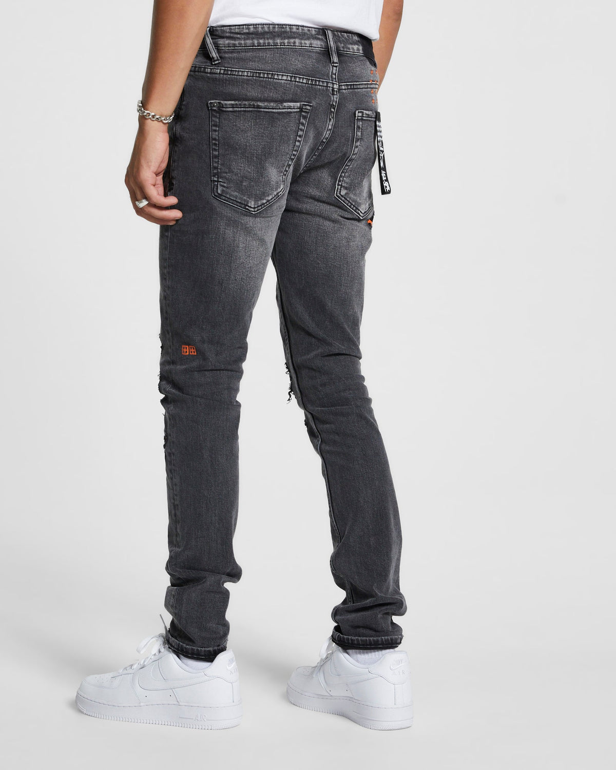 Mens Van Winkle Angst Fire Patch Skinny Denim Jeans - Black