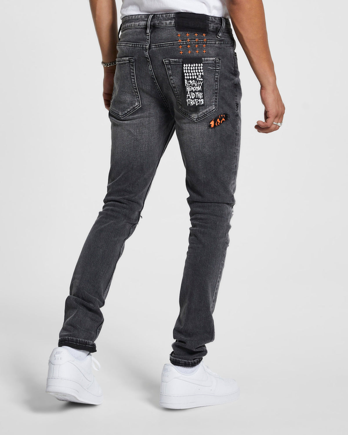 Mens Van Winkle Angst Fire Patch Skinny Denim Jeans - Black