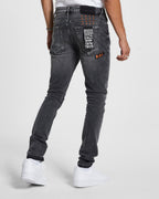 Mens Van Winkle Angst Fire Patch Skinny Denim Jeans - Black