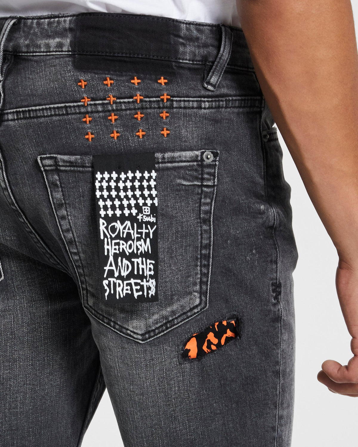 Mens Van Winkle Angst Fire Patch Skinny Denim Jeans - Black