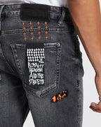 Mens Van Winkle Angst Fire Patch Skinny Denim Jeans - Black