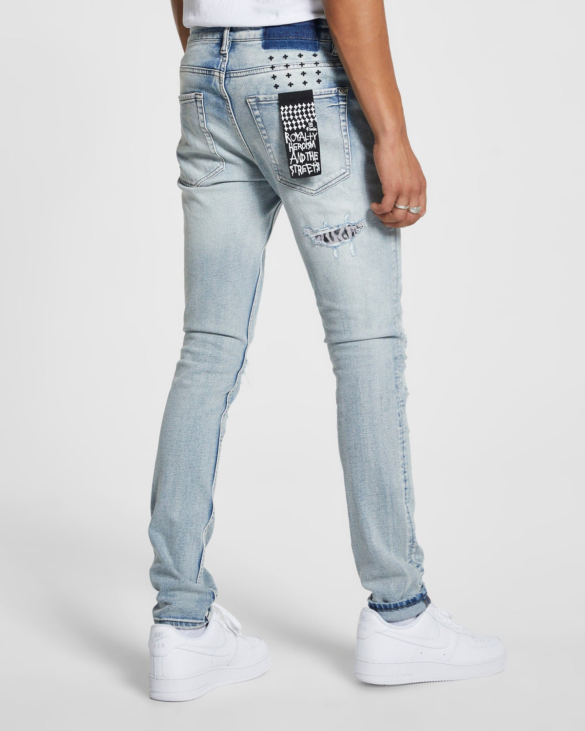 MENS VAN WINKLE FIRE PATCH PUNK BLU DENIM JEANS