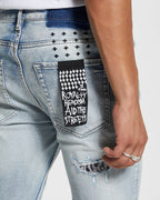 MENS VAN WINKLE FIRE PATCH PUNK BLU DENIM JEANS
