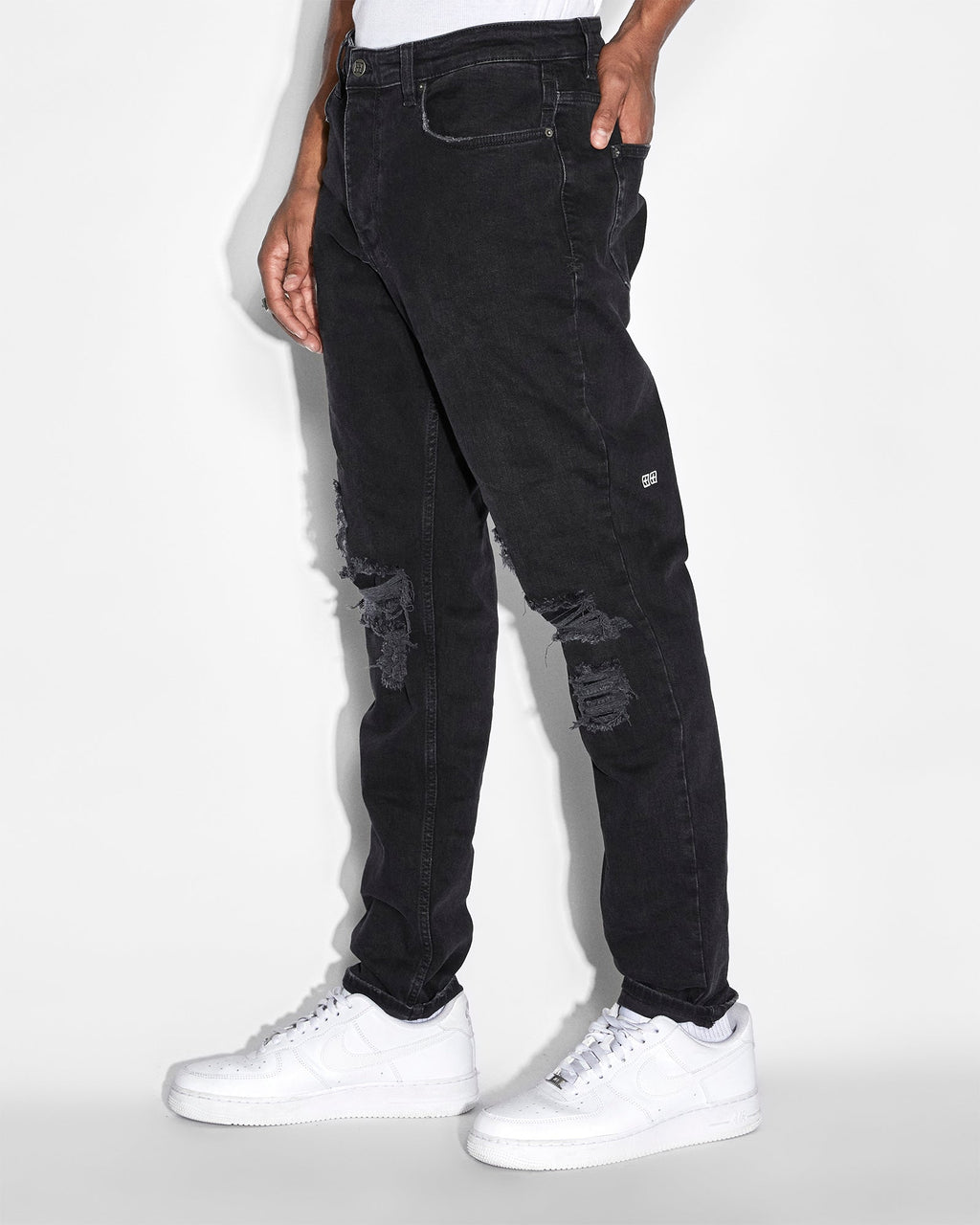 MENS WOLFGANG BONEYARD BLACK DENIM JEANS