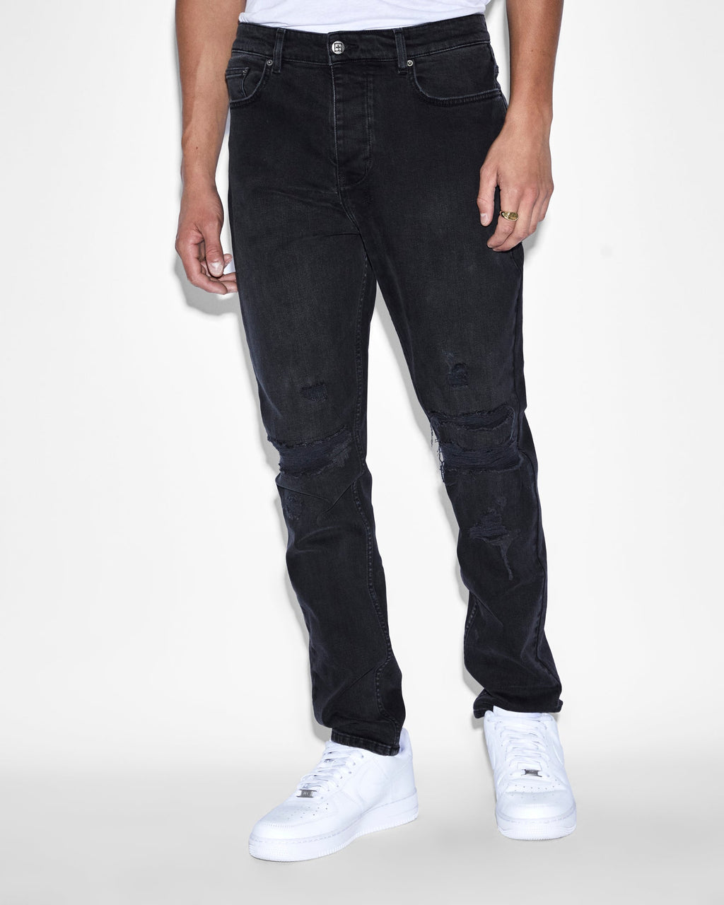Mens Wolfgang Stitches Black Tapered Denim Jeans - Black