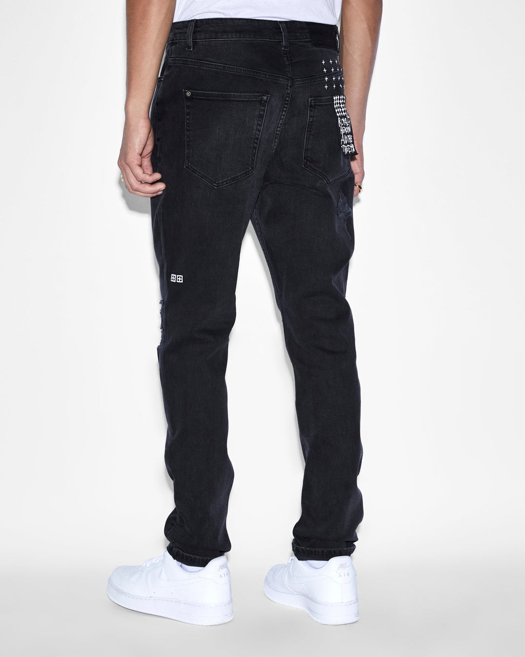 Mens Wolfgang Stitches Black Tapered Denim Jeans - Black