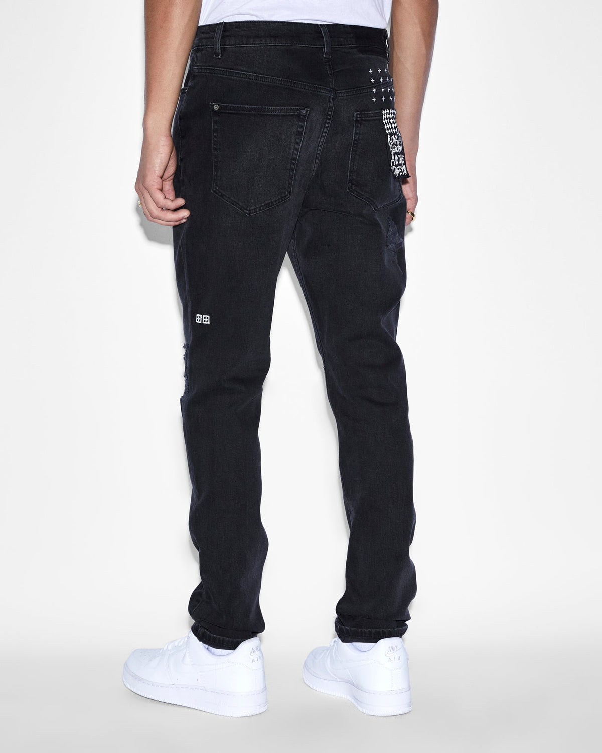 Mens Wolfgang Stitches Black Tapered Denim Jeans - Black