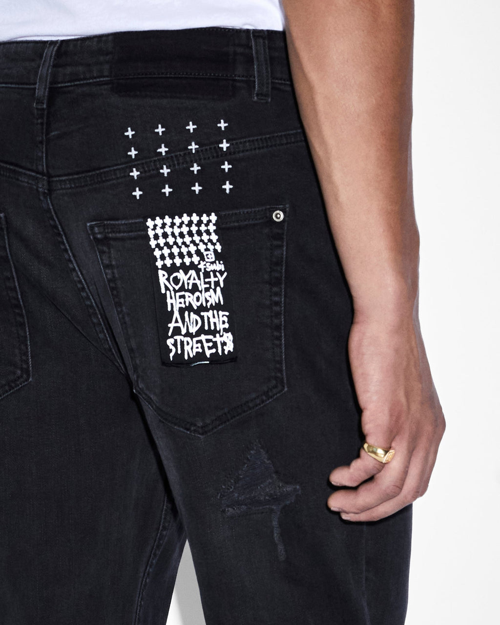 Mens Wolfgang Stitches Black Tapered Denim Jeans - Black