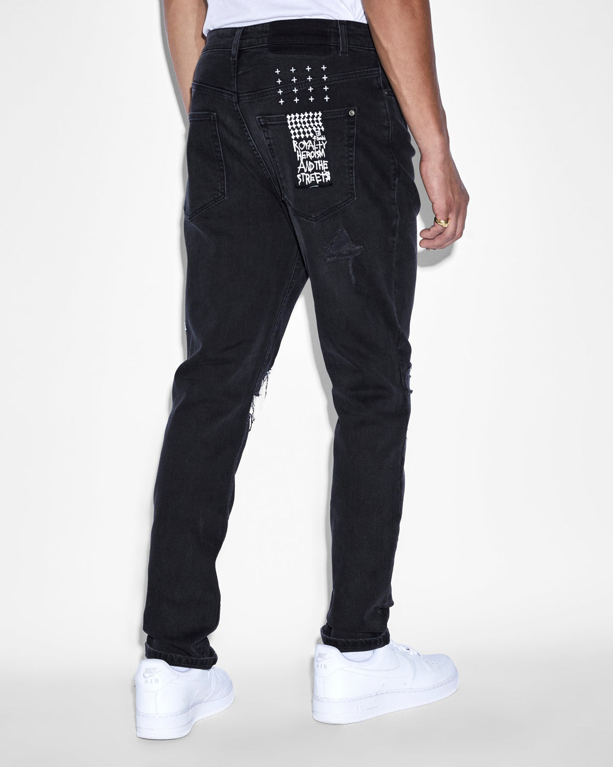 Mens Wolfgang Stitches Black Tapered Denim Jeans - Black