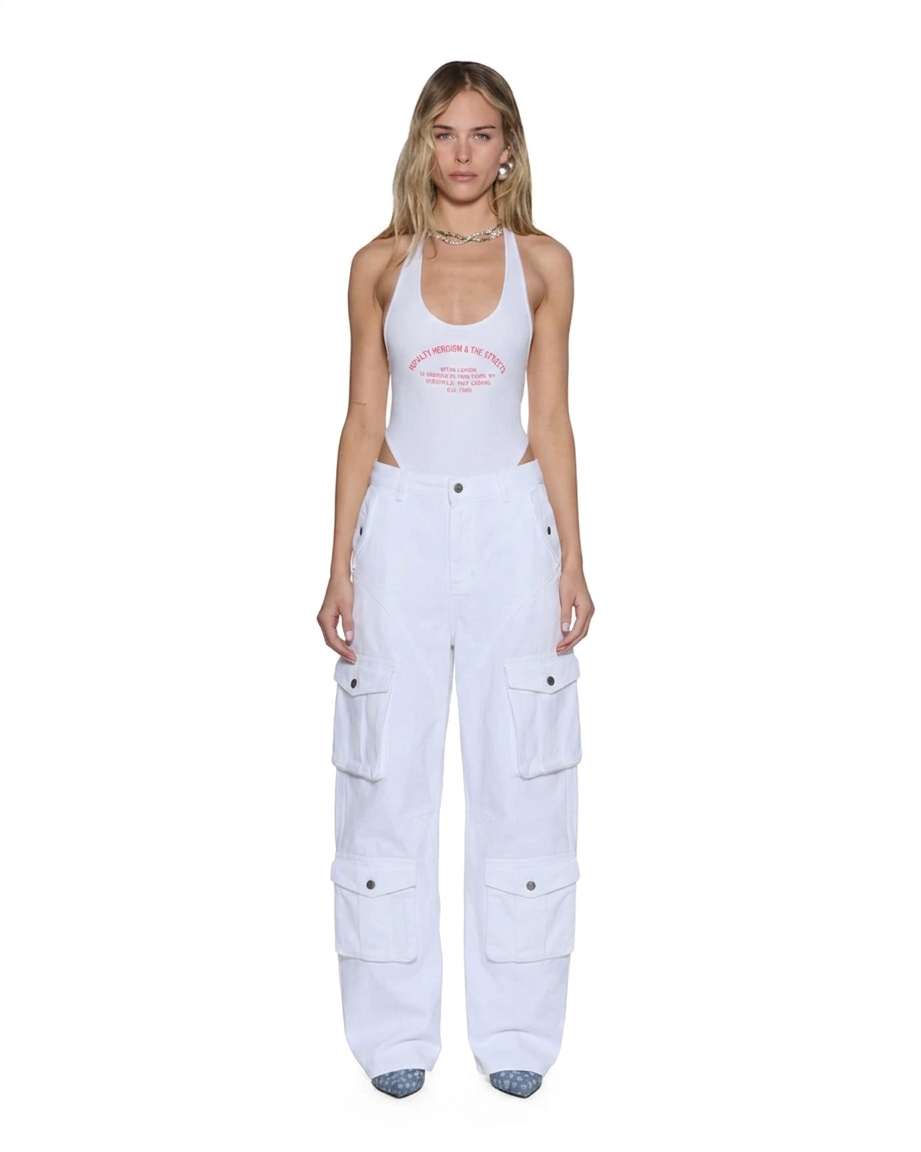 Womens Barrel Jean Cargo Fresh Barrel Leg Denim Jeans - White