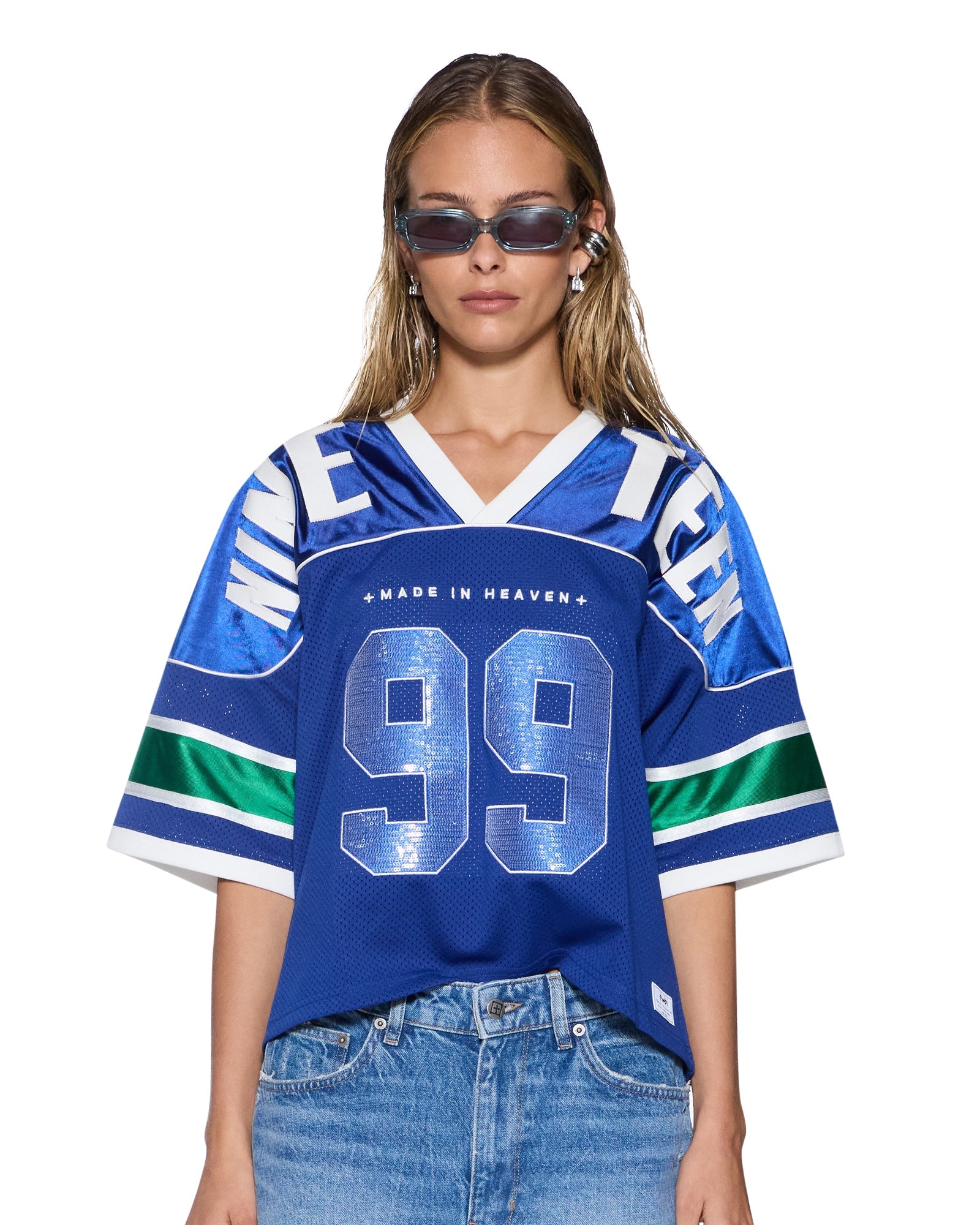 WOMENS 99 SPARK SS JERSEY BLUE RELAXED FASHION TOPS