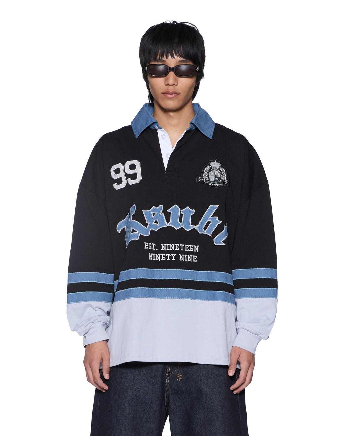 MENS IDOL LS RUGBY FADED BLACK FASHION TOPS
