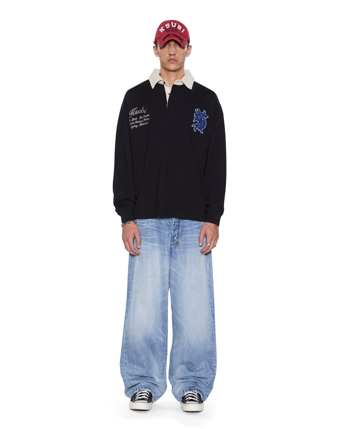 MENS RUGGED RUGBY LS JERSEY BLACK FADE FASHION TOPS