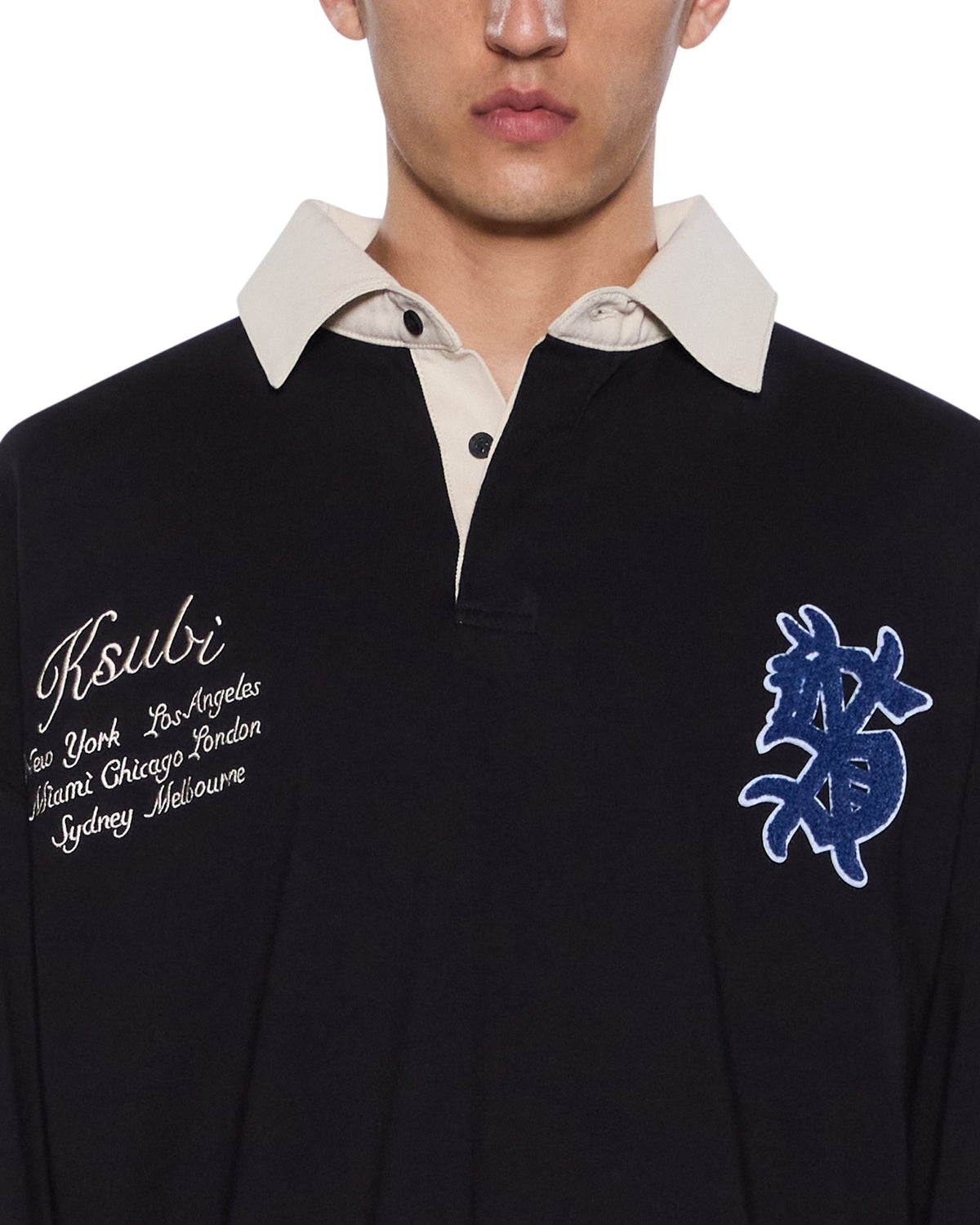 MENS RUGGED RUGBY LS JERSEY BLACK FADE FASHION TOPS
