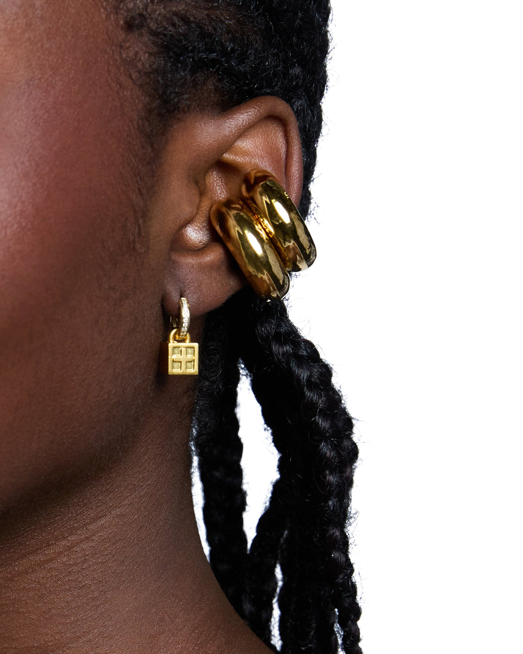 KRYSTAL BOX CROSS HUGGIE EARINGS GOLD JEWELLERY