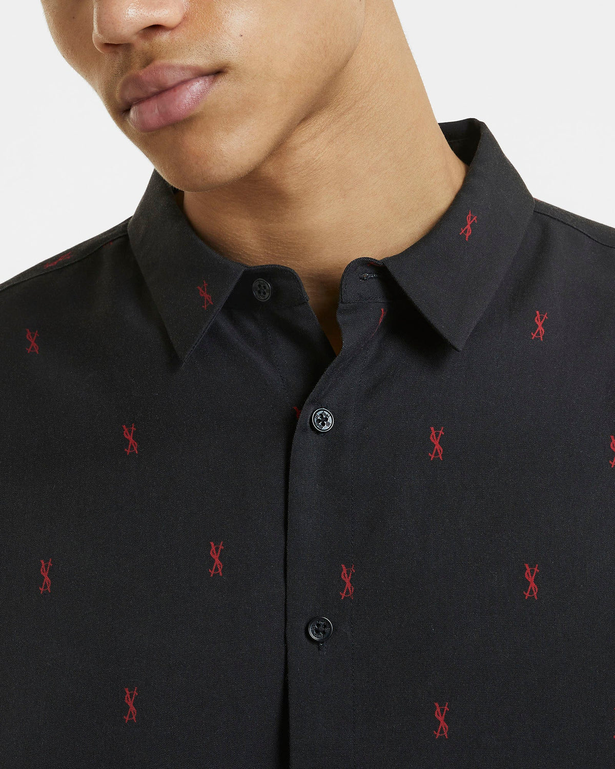 MENS KASH LS SHIRT BLACK RED SHIRTS