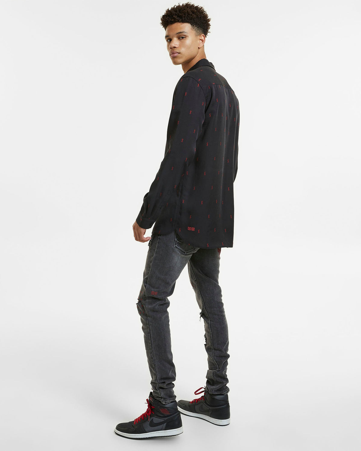 MENS KASH LS SHIRT BLACK RED SHIRTS